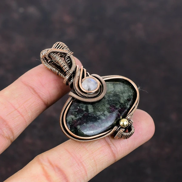 Eudialyte Oval Black Handmade Copper Wire Wrapped Pendant