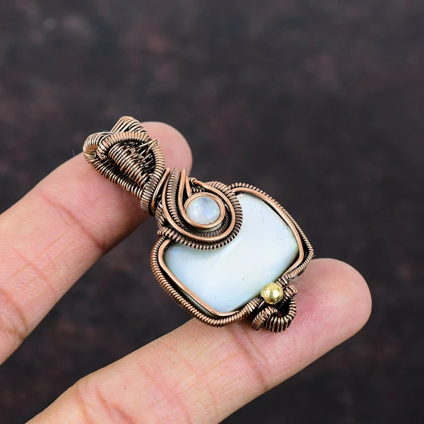 Mother Of Pearl Radiant Black Handmade Copper Wire Wrapped Pendant