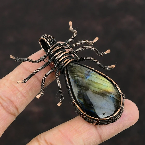 Labradorite Pear Gray Handmade Copper Wire Wrapped Pendant