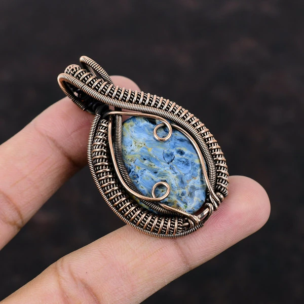 Pietersite Oval Gray Handmade Copper Wire Wrapped Pendant