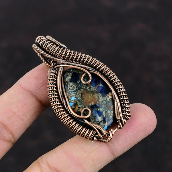 Copper Sodalite Oval Blue Handmade Copper Wire Wrapped Pendant