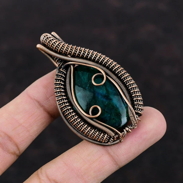 Neon Flash Labradorite Oval Blue Handmade Copper Wire Wrapped Pendant