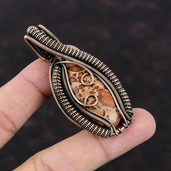 Asteroid Jasper Oval Red Handmade Copper Wire Wrapped Pendant