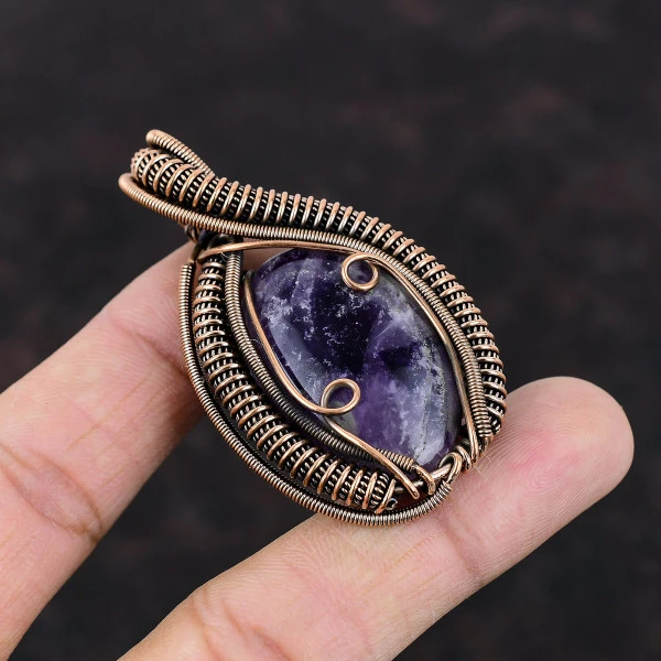Star Amethyst Oval Purple Handmade Copper Wire Wrapped Pendant