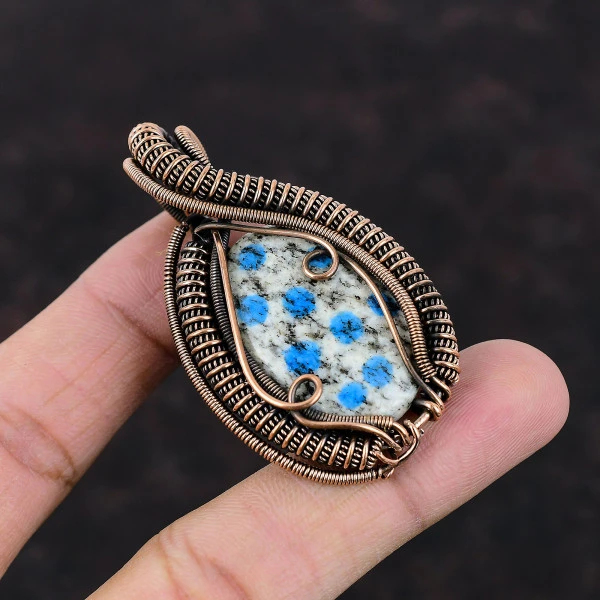 K2 Jasper Oval White Handmade Copper Wire Wrapped Pendant