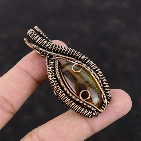 Montana Agate Oval Brown Handmade Copper Wire Wrapped Pendant
