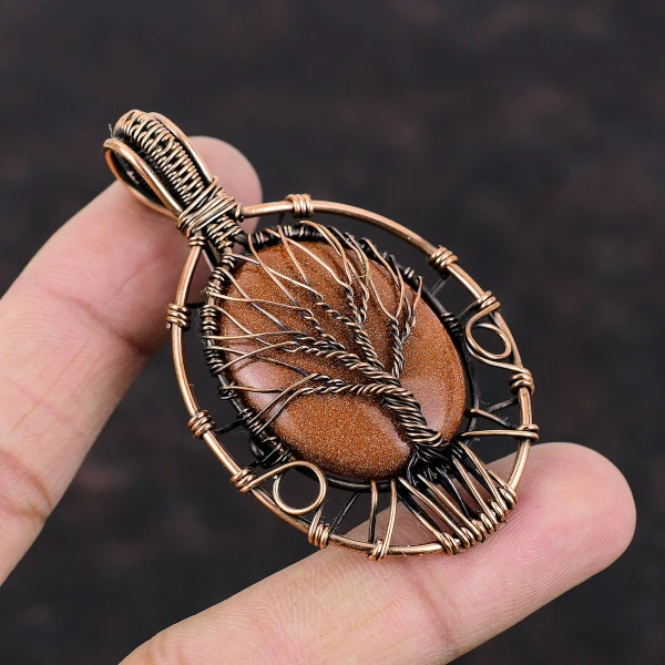 Tree Of Life Sun Sitara Pendant Very Pretty Gemstone Copper Wire Wrapped Pendant