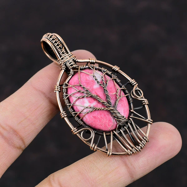 Tree Of Life Thulite Pendant Gemstone Copper Wire Wrapped Healing Stone Pendants