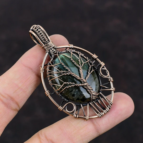 Tree Of Life Labradorite Pendant Gemstone Copper Wire Wrapped Birthstone Jewelry