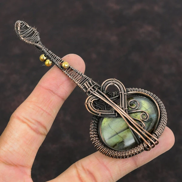 Labradorite Oval Gray Handmade Copper Wire Wrapped Pendant