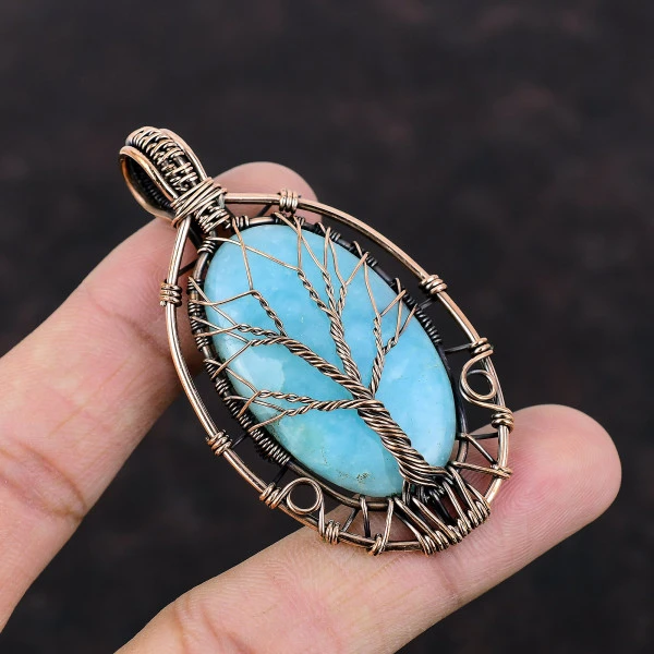 Tree Of Life Hemimorphite Pendant Gemstone Copper Wire Wrapped Handmade Pendants
