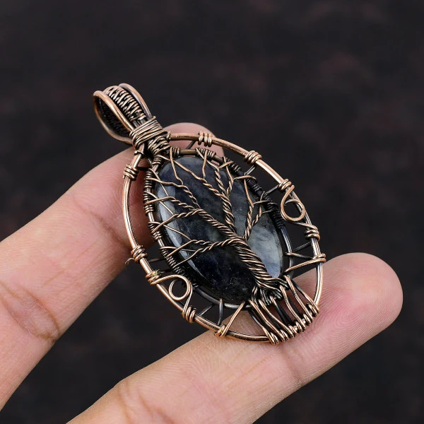 Tree Of Life Iolite Pendant Ethnic Gemstone Copper Wire Wrapped Handmade Pendant