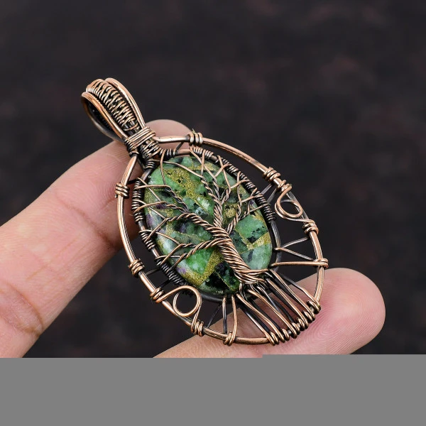 Tree Of Life Copper Ruby Zoisite Pendant Copper Wire Wrapped Gemstone Jewelry