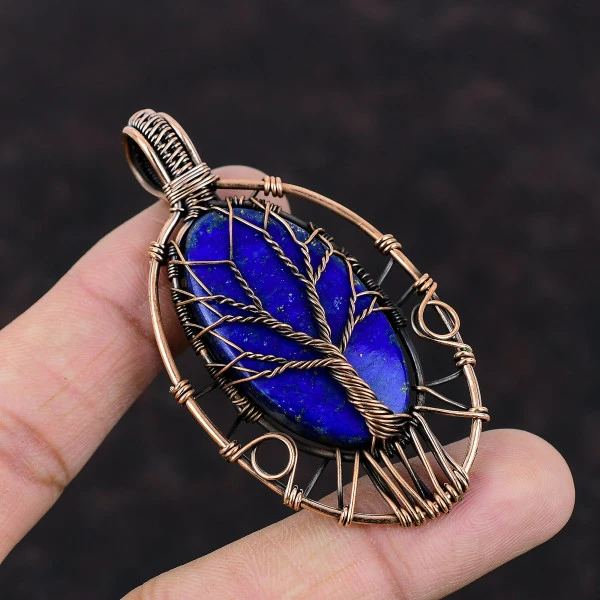 Tree Of Life Lapis Lazuli Pendant Gemstone Handmade Copper Wire Wrapped Pendants