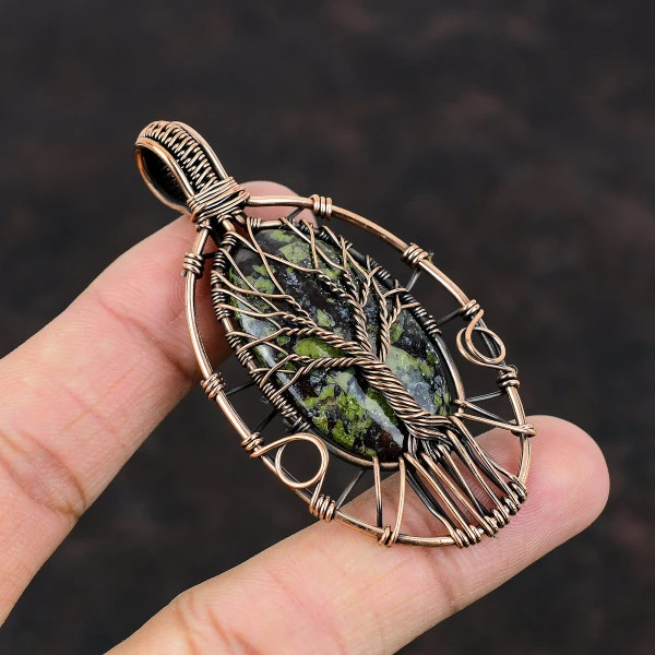 Tree Of Life Dragon Bloodstone Pendant Real Gemstone Copper Wire Wrapped Jewelry