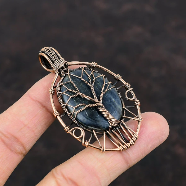 Tree Of Life Kyanite Pendant Gemstone Copper Wire Wrapped Handmade Boho Pendants