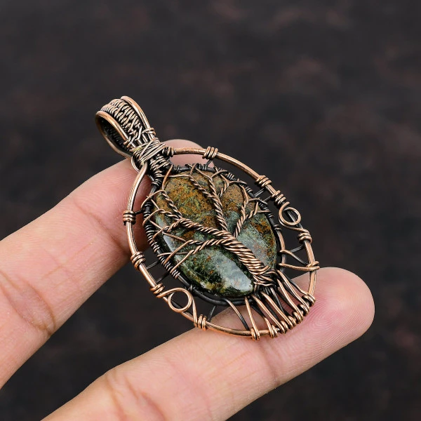 Tree Of Life Spessartine Garnet in Limestone Pendant Copper Wire Wrapped Pendant