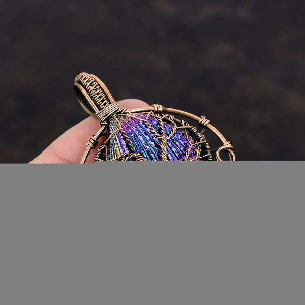 Tree Of Life Titanium Coated Shell Pendant Gemstone Copper Wire Wrapped Jewelry