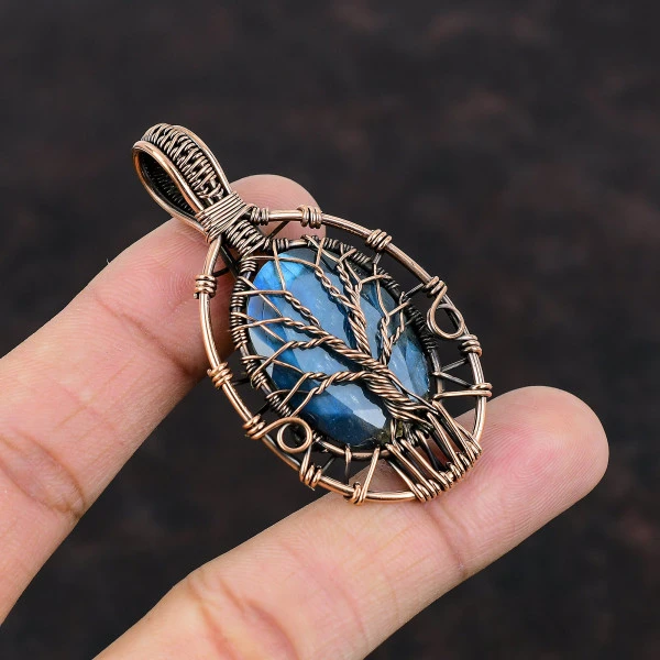 Tree Of Life Faceted Labradorite Pendant Gemstone Copper Wire Wrapped Pendants