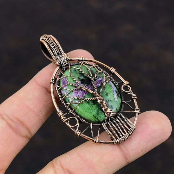 Tree Of Life Ruby Zoisite Pendant Gemstone Copper Wire Wrapped Handmade Jewelry