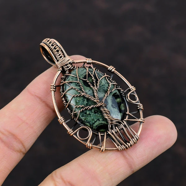 Tree Of Life Kambaba Jasper Pendant Gemstone Copper Wire Wrapped Handmade Jewelry