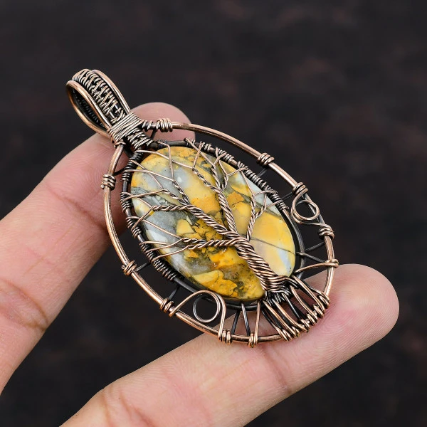 Tree Of Life Maligano Jasper Pendant Gemstone Copper Wire Wrapped Decent Pendant