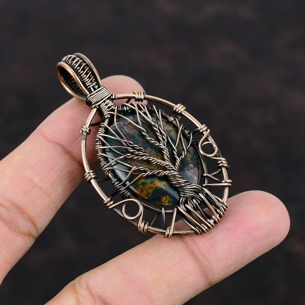 Tree Of Life Bloodstone Pendant Very Pretty Gemstone Copper Wire Wrapped Jewelry