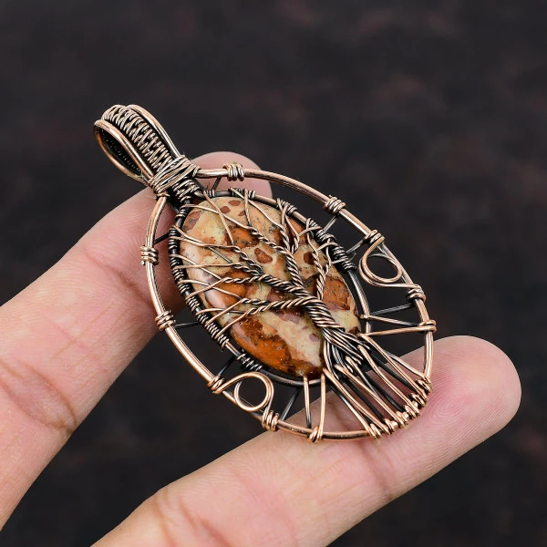 Tree Of Life Asteroid Jasper Pendant Dainty Gemstone Copper Wire Wrapped Pendant
