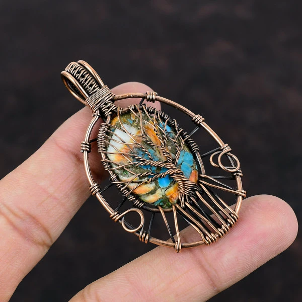 Tree Of Life Spiny Oyster Copper Turquoise Pendant Copper Wire Wrapped Pendants