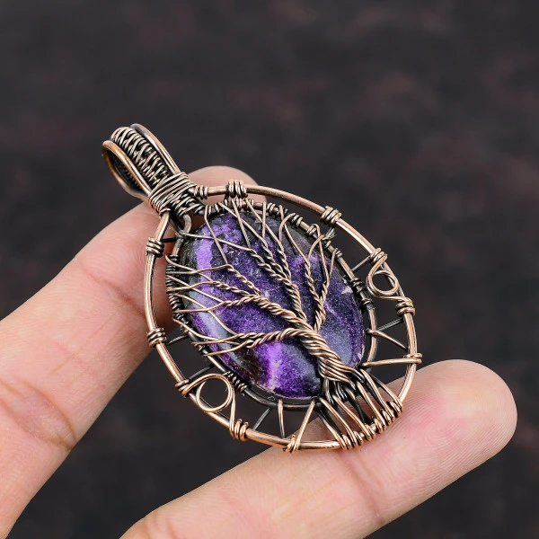 Tree Of Life Purpurite Pendant Decent Gemstone Copper Wire Wrap Handmade Jewelry
