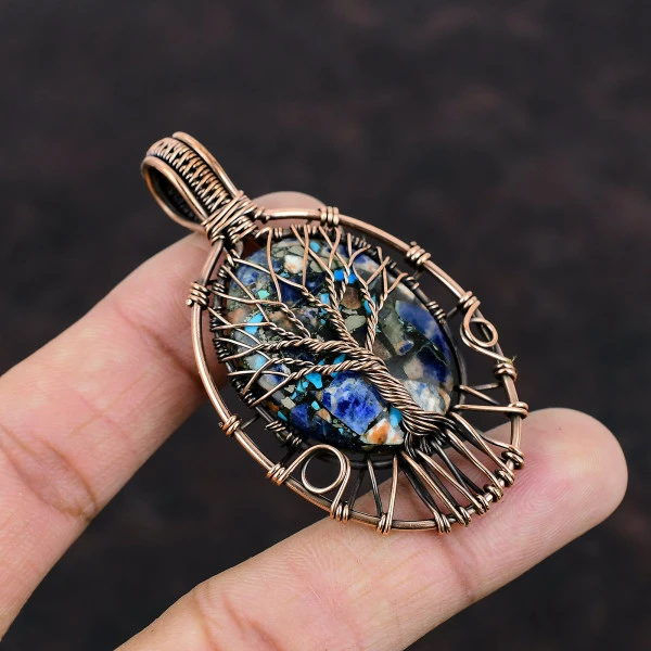 Tree Of Life Copper Multi Turquoise Pendant Gemstone Copper Wire Wrapped Pendant
