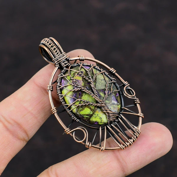 Tree Of Life Copper Stichtite Pendant Copper Wire Wrap Handmade Gemstone Pendant