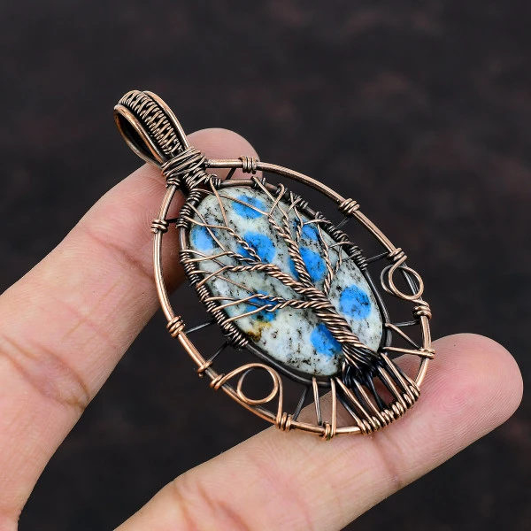 Tree Of Life K2 Jasper Pendant Gemstone Copper Wire Wrap Handmade Unique Pendant