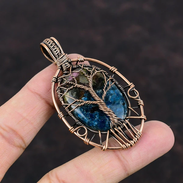 Tree Of Life Watermelon Tourmaline Pendant Gemstone Copper Wire Wrapped Pendants