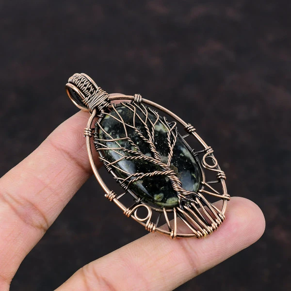 Tree Of Life Ocean Jasper Pendant Copper Wire Wrapped Handmade Gemstone Pendants
