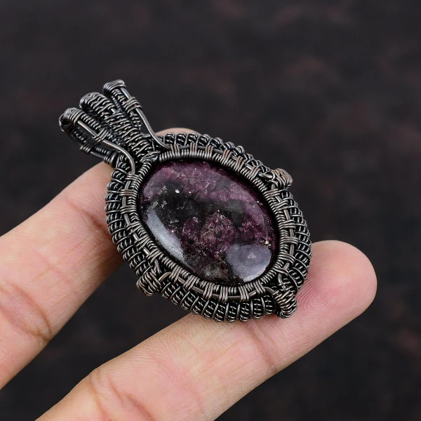 Pink Tourmaline Oval Pink Handmade Copper Wire Wrapped Pendant