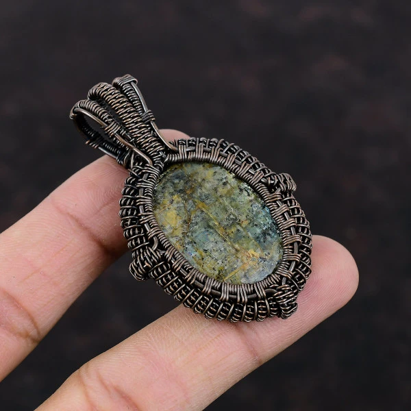 Kyanite Oval Blue Handmade Copper Wire Wrapped Pendant