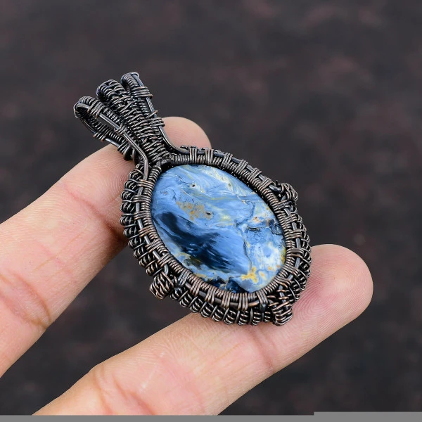 Pietersite Oval Gray Handmade Copper Wire Wrapped Pendant