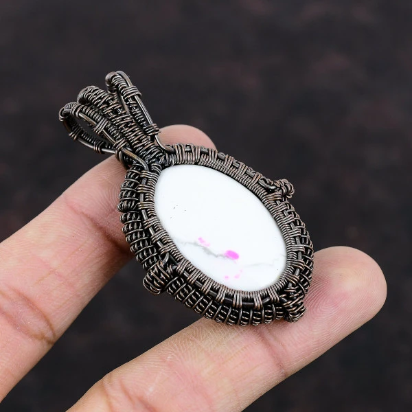 Howlite Oval White Handmade Copper Wire Wrapped Pendant