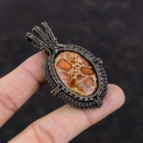 Asteroid Jasper Oval Red Handmade Copper Wire Wrapped Pendant