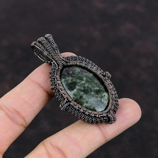Eudialyte Oval Black Handmade Copper Wire Wrapped Pendant