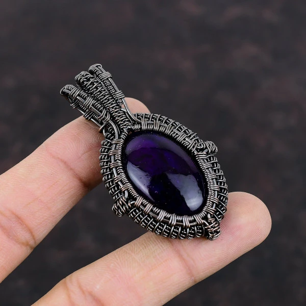 Purple Fire Labradorite Oval Purple Handmade Copper Wire Wrapped Pendant