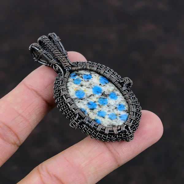 K2 Jasper Oval White Handmade Copper Wire Wrapped Pendant
