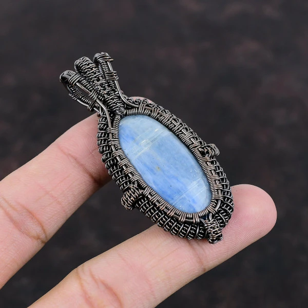 Kyanite Oval Blue Handmade Copper Wire Wrapped Pendant