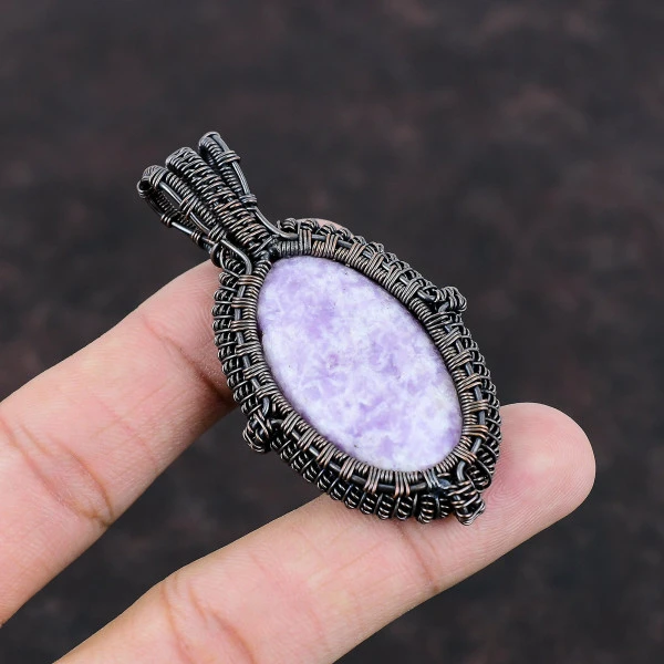 Lepidolite Oval Purple Handmade Copper Wire Wrapped Pendant