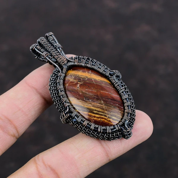 Red Snakeskin Jasper Oval Red Handmade Copper Wire Wrapped Pendant