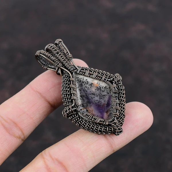 Super 23 Amethyst Marquise Purple Handmade Copper Wire Wrapped Pendant