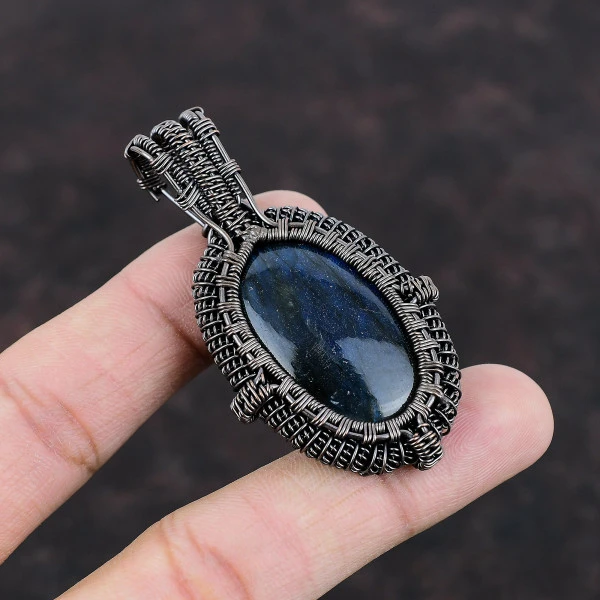 Labradorite Oval Blue Handmade Copper Wire Wrapped Pendant