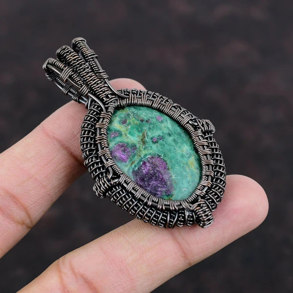 Ruby Fuchsite Oval Green Handmade Copper Wire Wrapped Pendant