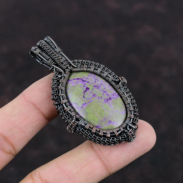 Purpurite Oval Purple Handmade Copper Wire Wrapped Pendant